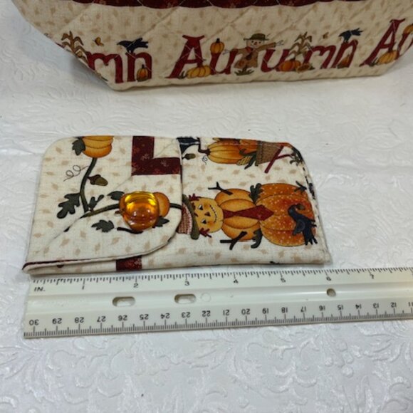 Handmade Autumn Fabric Button Closure Cotton Tote Handbag w/Eyeglass Case NEW - Picture 8 of 10